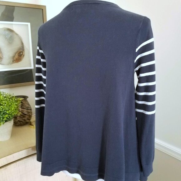 Crown & Ivy Sweater Navy White Turquoise Lobster Size Petite Small - Picture 7 of 9